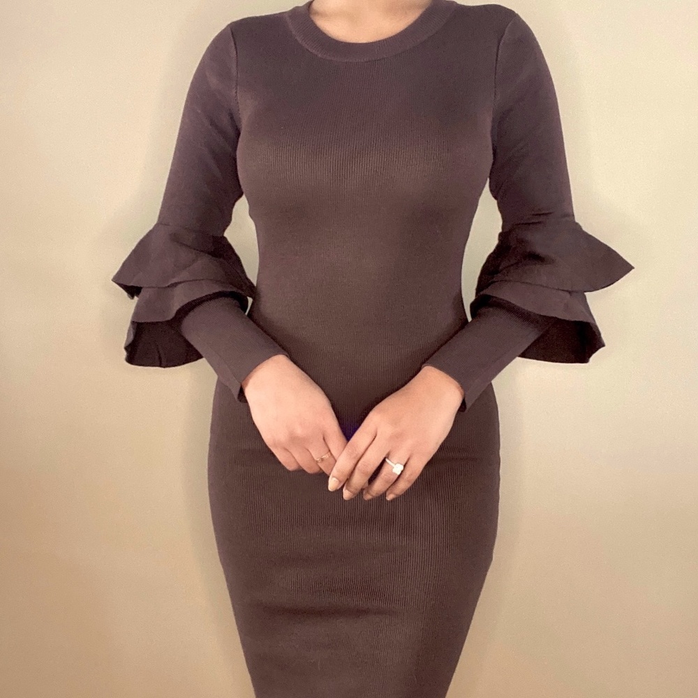 Sweater Knit Ruffle sleeve dress